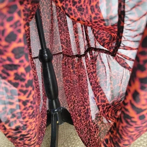 NWT AMERICA and BEYOND Lace-Up Back Red Tiered Sheer Maxi Dress Cover up M - Picture 7 of 11